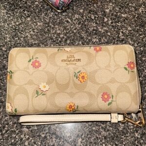 Coach Beige Floral Wristlet Wallet
